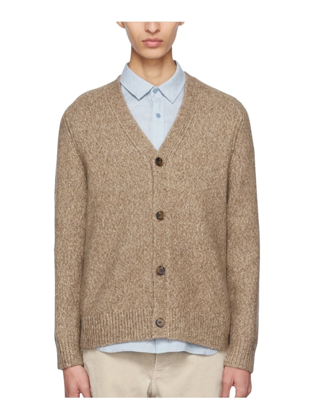Theory Men's Brown V-Neck Button Cardigan